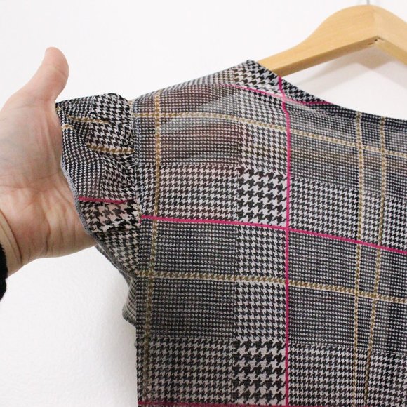 *Fashion Nova Plaid Ruffle Short Sleeve Sheer Bodysuit - Picture 6 of 8